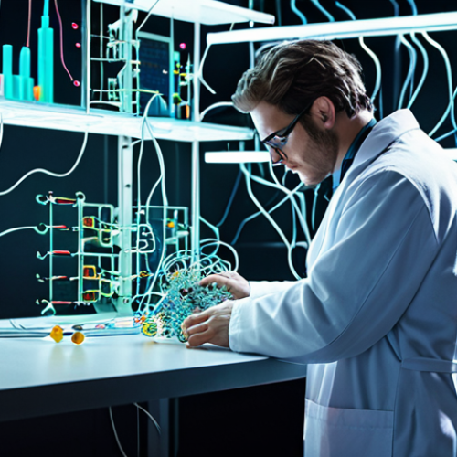 **

A futuristic quantum computer lab with glowing qubits entangled. Show a scientist in a lab coat working on the complex system. Emphasize the superposition concept with data visualized as both 0 and 1 simultaneously. The scene should convey cutting-edge technology and complex problem-solving.

**