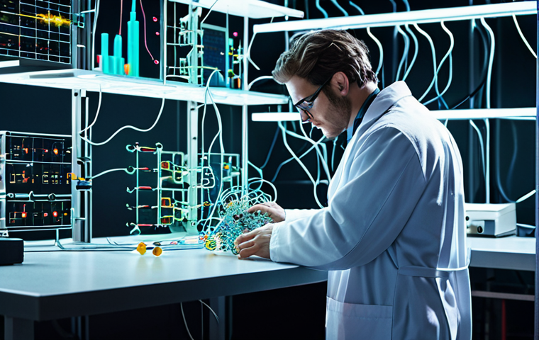 **

A futuristic quantum computer lab with glowing qubits entangled. Show a scientist in a lab coat working on the complex system. Emphasize the superposition concept with data visualized as both 0 and 1 simultaneously. The scene should convey cutting-edge technology and complex problem-solving.

**