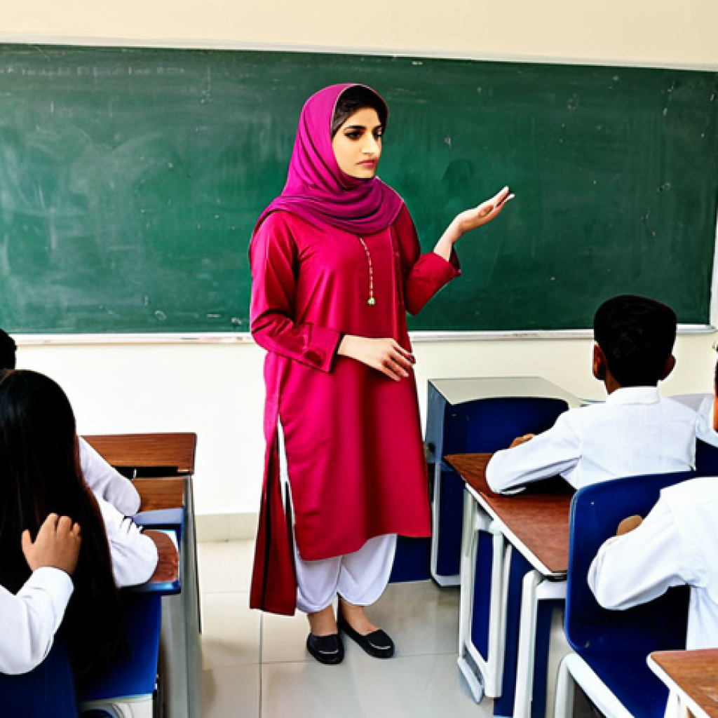 **

"A professional female teacher in Pakistan, fully clothed in a modest Shalwar Kameez, teaching a classroom of diverse students, appropriate attire, safe for work, perfect anatomy, natural proportions, professional photography, high quality, family-friendly, set in a bright, modern school in Lahore"

**