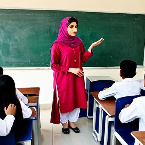 **

"A professional female teacher in Pakistan, fully clothed in a modest Shalwar Kameez, teaching a classroom of diverse students, appropriate attire, safe for work, perfect anatomy, natural proportions, professional photography, high quality, family-friendly, set in a bright, modern school in Lahore"

**