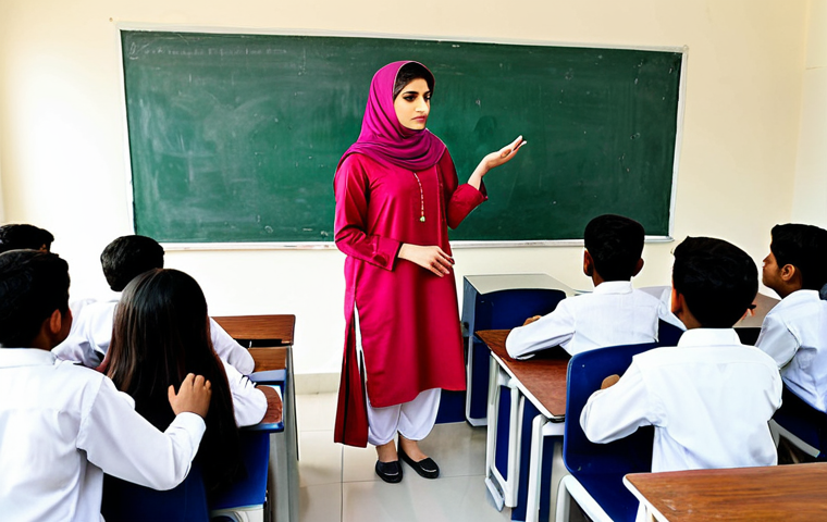 **

"A professional female teacher in Pakistan, fully clothed in a modest Shalwar Kameez, teaching a classroom of diverse students, appropriate attire, safe for work, perfect anatomy, natural proportions, professional photography, high quality, family-friendly, set in a bright, modern school in Lahore"

**