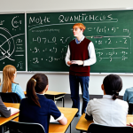 Quantum Concepts Illustration**

A classroom setting with a diverse group of students attentively listening to a professor explain quantum mechanics. Chalkboard filled with equations illustrating quantization, superposition, and entanglement. Fully clothed, appropriate attire, safe for work, perfect anatomy, natural proportions, educational environment, professional illustration, modest setting.

**