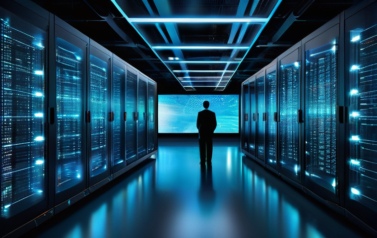 양자광학의 산업적 활용 - **Prompt:** "A futuristic, secure data center interior. Sleek, glowing quantum optical fibers crissc...