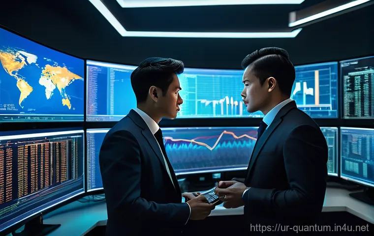 양자컴퓨팅의 산업 응용 - Image Prompt 1: Quantum-Powered Financial Analysis** 양자컴퓨팅의 산업 응용 - Image Prompt 1: Quantum-Powered Financial Analysis**