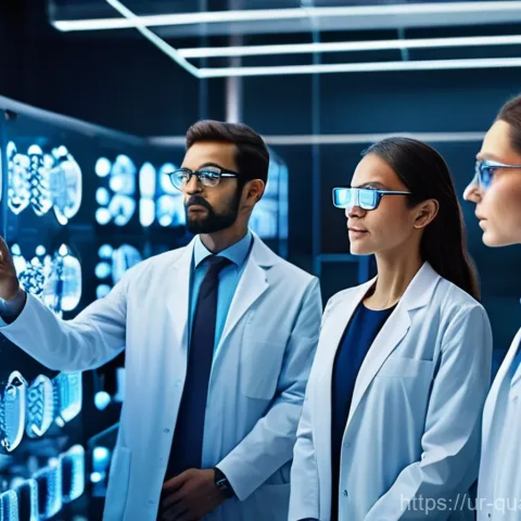 양자컴퓨터의 다양한 응용 분야 - **Prompt 1: Quantum-Enhanced Drug Discovery**
"A diverse team of male and female scientists, pro...
