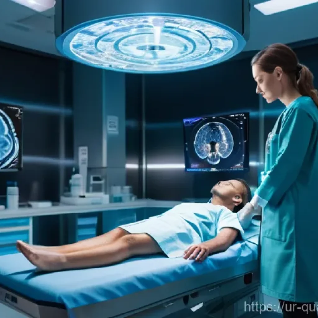 양자센서의 응용 - **Quantum Medical Diagnostics:** A highly detailed, hyperrealistic image of a futuristic medical exa...