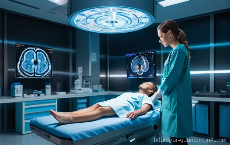 양자센서의 응용 - **Quantum Medical Diagnostics:** A highly detailed, hyperrealistic image of a futuristic medical exa...