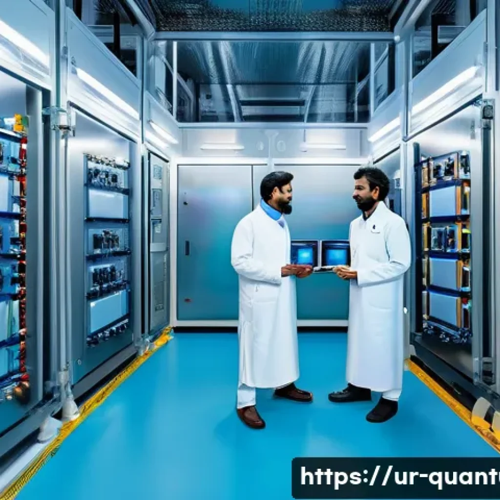 양자컴퓨터의 기술적 도전 - A highly detailed illustration of a quantum computing laboratory in Pakistan, showcasing advanced su...