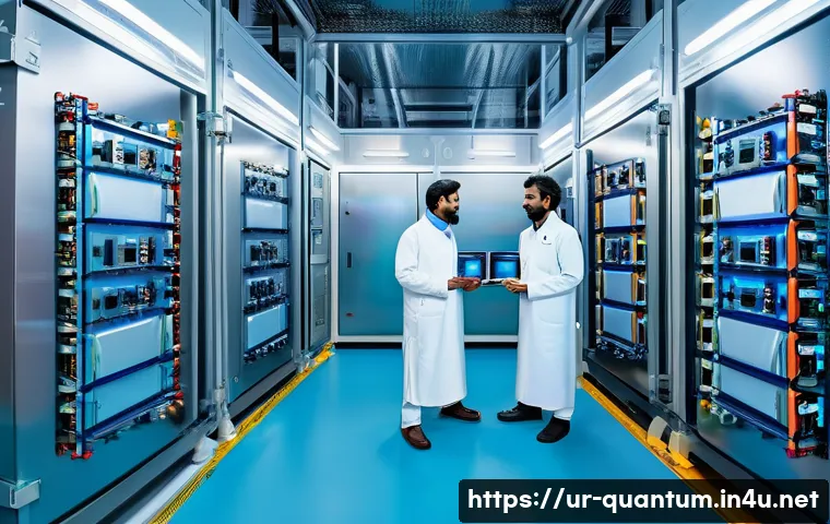 양자컴퓨터의 기술적 도전 - A highly detailed illustration of a quantum computing laboratory in Pakistan, showcasing advanced su...