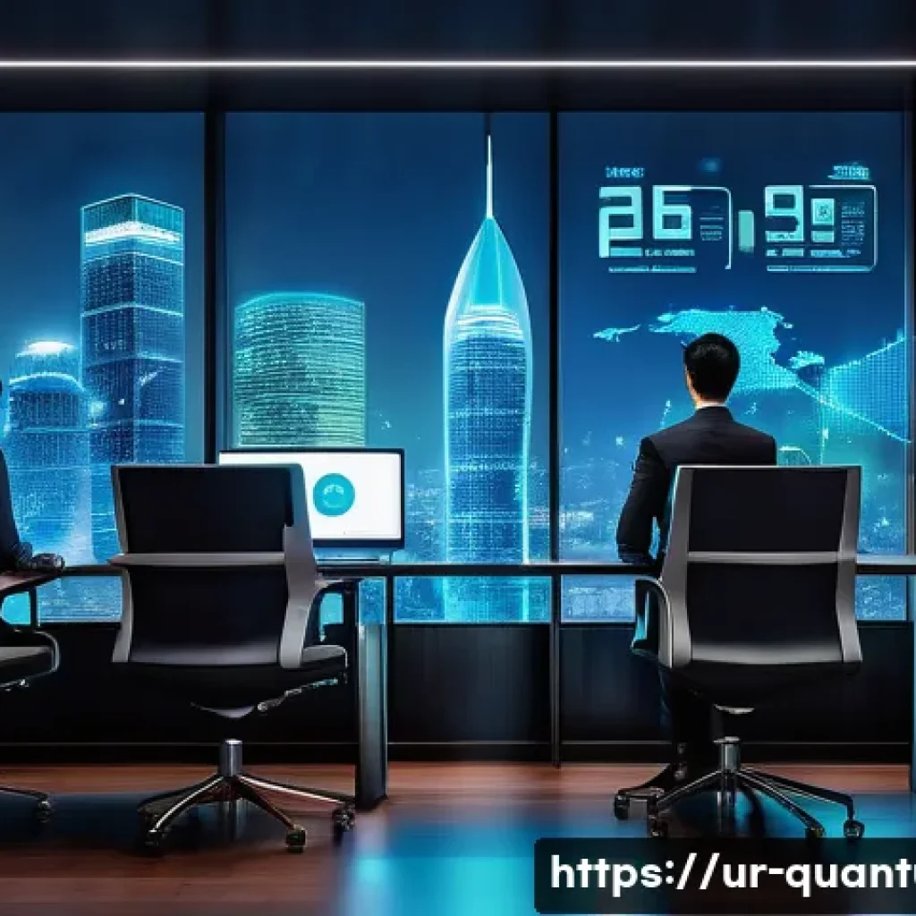 양자컴퓨터의 사회적 역할 - A futuristic financial technology office in Karachi, Pakistan, showcasing quantum computing integrat...