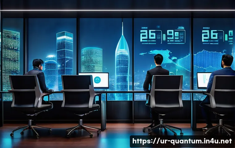 양자컴퓨터의 사회적 역할 - A futuristic financial technology office in Karachi, Pakistan, showcasing quantum computing integrat...
