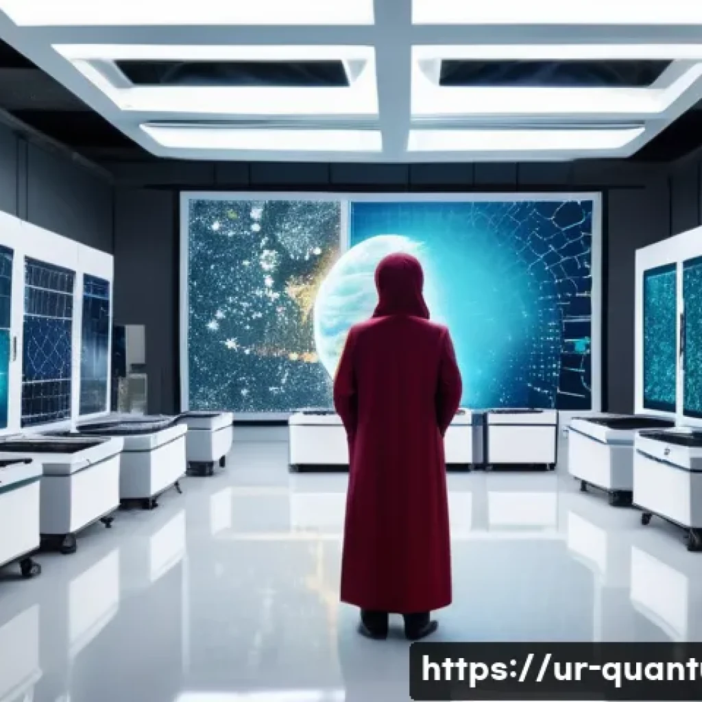 양자컴퓨터와 기후변화 연구 - A detailed futuristic climate research laboratory scene in Pakistan, featuring scientists analyzing ...