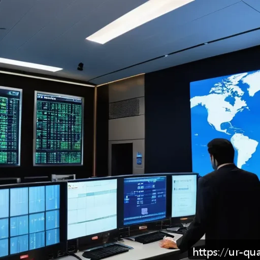 양자컴퓨터의 법적 규제 - A sophisticated government control room setting in Islamabad, Pakistan, showing diverse officials mo...