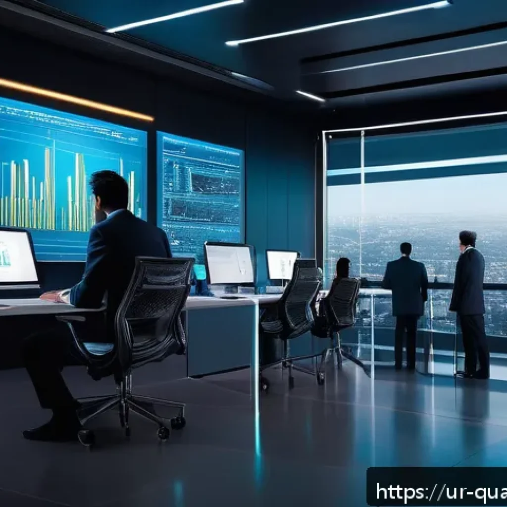 양자컴퓨터 시장의 발전 가능성 - A futuristic business office scene in Karachi, Pakistan, featuring a diverse group of professional a...