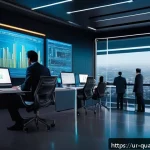 Home 22 양자컴퓨터 시장의 발전 가능성 - A futuristic business office scene in Karachi, Pakistan, featuring a diverse group of professional a...