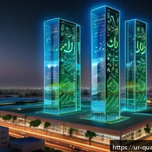 Home 33 양자통신 - A futuristic urban scene in Pakistan featuring advanced quantum communication infrastructure: sleek ...