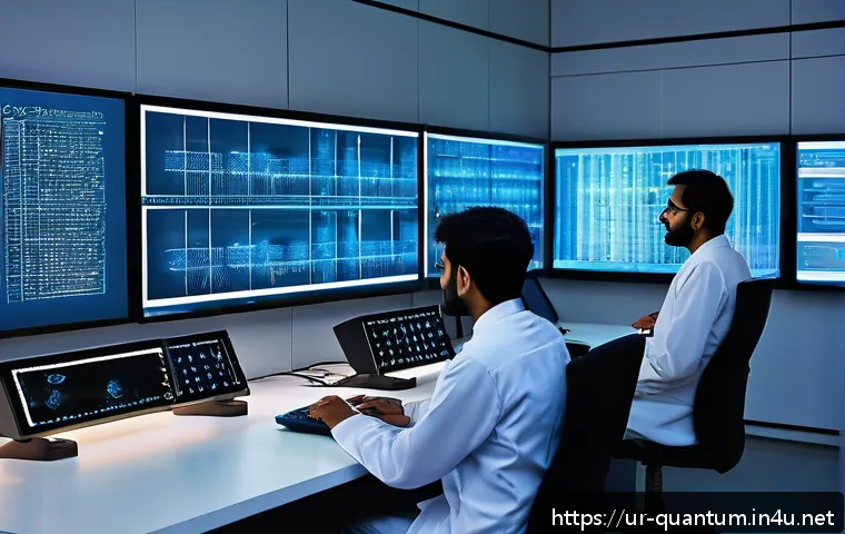 양자컴퓨터 기술의 발전과 미래 - A futuristic quantum computing laboratory in Karachi, Pakistan, featuring diverse scientists wearing...